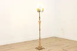 Art Deco Antique Rose Glass & Brass Torchiere Floor Lamp #51983