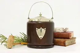 Victorian Antique English Oak Silverplate Biscuit Cookie Jar #45048