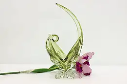 Murano Vintage Blown Green Glass Flower Shape Sculpture #49301