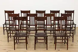 Set 8 Antique Farmhouse Grained Oak Dining Chairs Crocker #52212