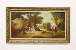 French Park Gathering Antique Oil Painting After Pater 56.5" #52489
