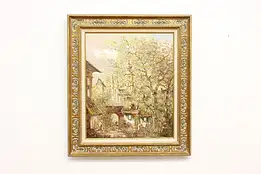 City Garden in Spring Vintage Original Oil Painting King 32" #52238
