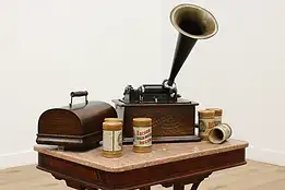 Edison Antique Oak Standard Phonograph & Horn, 6 Records #50517
