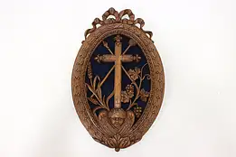 European Antique Carved Oak Religious Cross Wall Plaque #52375