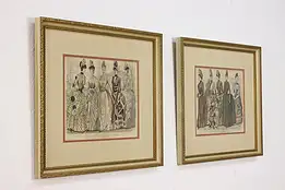Pair of Antique Fashion Magazine Lithograph Prints 19" #52961