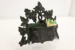 Victorian Antique Painted Cast Iron Basket 1868 Match Holder #50401