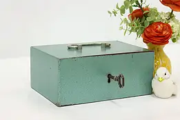 Blue Hammer Tone Antique Steel Cash or Keepsake Box, Key #53294