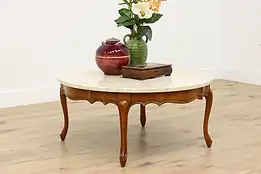 Country French Vintage Travertine Top Birch Coffee Table #53059