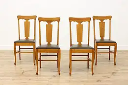 Set 4 Craftsman Antique Mission Oak & Leather Dining Chairs #53335