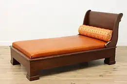Sleigh Design Antique Leather Day Bed Chaise Lounge, Swans #53111