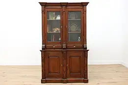 Victorian Antique Rustic Walnut China Display or Bookcase #53362