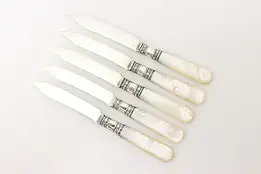 Set of 5 Mother of Pearl & Silver Fruit Cheese Knives, Sears #53606