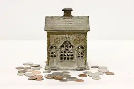 Victorian Antique Painted Cast Iron "Bank" Coin Bank #50535