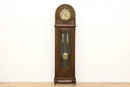 German Art Deco Antique Oak Grandfather Tall Case Clock, FMS #49902