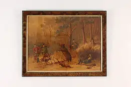German Bear Hunt Antique Print Signed 24.5" #53693