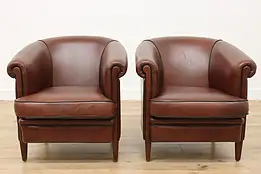 Pair Art Deco Vintage Sheep Leather Office or Library Chairs #54005