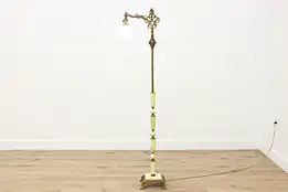 Art Deco Antique Floor Reading Bridge Lamp, Slag Glass, SM #54129