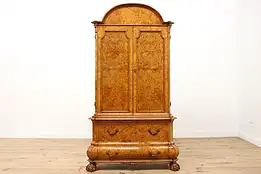 Baroque Dutch Vintage Bombe Burl China Bar Cabinet Signed #53986
