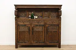 Tudor Antique Oak Cupboard Wine Bar Cabinet, Carved Grapes #53953