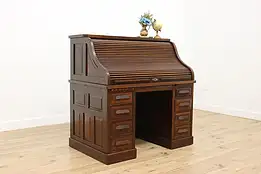 Victorian Antique Oak Roll Top Office Library Writing Desk #52492
