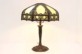 Art Nouveau Antique Stained Glass Desk or Table Lamp Flowers #50545