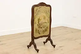 French Vintage Carved Birch & Needlepoint Fireplace Screen #54068