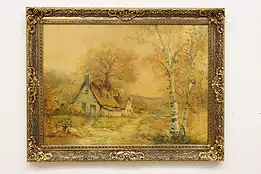 Autumn Cottage Vintage Original Oil Painting Rockwell 45" #54286
