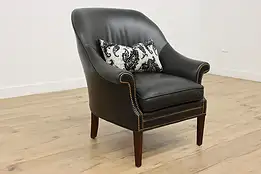 Traditional Vintage Black Leather Library Chair, Century #54366