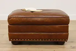 Traditional Vintage Tan Leather Ottoman or Small Bench #54659