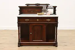 Victorian Eastlake Antique Walnut & Marble Washstand Chest #54075
