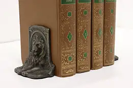 Pair of Art Deco Antique Cast Iron Lion Head Bookends #54305