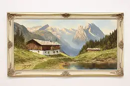 Bavarian Homestead Vintage Original Oil Painting Moser, 54" #54578