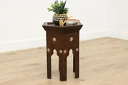 Moroccan Vintage Tabouret Walnut & Pearl Chairside End Table #54588