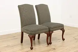 Pair Vintage Georgian Design Upholstered Chairs Ethan Allen #54983