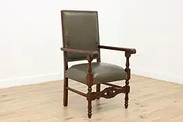 Italian Renaissance Antique Birch & Leather Office Chair #39398