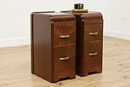 Pair Art Deco Vintage Waterfall Nightstands or End Tables #54902