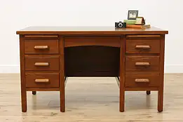 Traditional Vintage Oak Teacher Library or Office Desk #55142