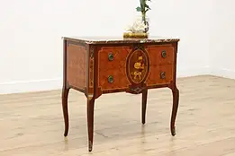 French Vintage Rosewood Marquetry Chest or Console, Marble #55111