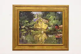 Riverside Church Vintage Original Oil Painting Tutwiler 31" #55246