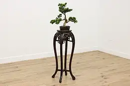 Chinese Antique Rosewood & Marble Top Sculpture Plant Stand #55188