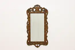 Moon & Star Shield Vintage Carved Oak Wall Hanging Mirror #55207