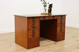 Industrial Antique 16 Drawer Farmhouse Oak Office Desk #55268