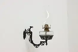 Victorian Antique Oil Bracket Lamp Iron Wall Sconce, Scovill #54062