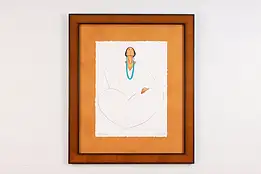 Native American Woman Vintage Original Drawing Signed 23.5" #55365