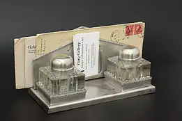 Silverplate Vintage Double Inkwell & Letter Holder, Benedict #55326