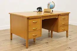 Leopold Vintage Oak 6 Drawer Office or Library Desk #55464