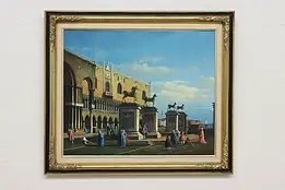 Doge's Palace Venice Vintage Original Oil Painting 29.5" #55495
