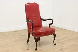 Georgian Vintage Red Leather & Mahogany Office Desk Chair #55551