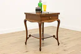 Victorian Antique Oak & Leather Handkerchief Flip Game Table #55416