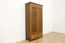 Farmhouse Antique Country Oak Armoire Wardrobe Closet, Peck #55386
